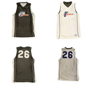 Gray & white reversible sleeveless basketball jersey. #26 by i9 Sports.